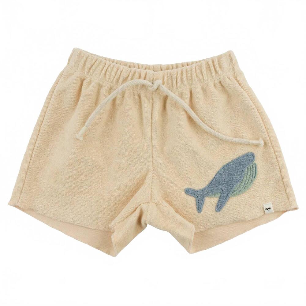 NEW OH BABY! kids buff whale applique terry charlie short in beige